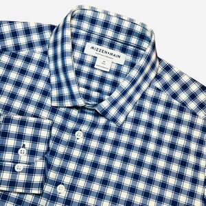 Mizzen+Main Performance Menswear Medium Shirt Blue Gingham Long Sleeve Trim Fit